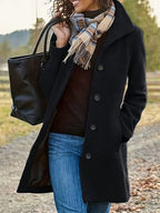 Manteau midi femme texturé, col à revers, boutons