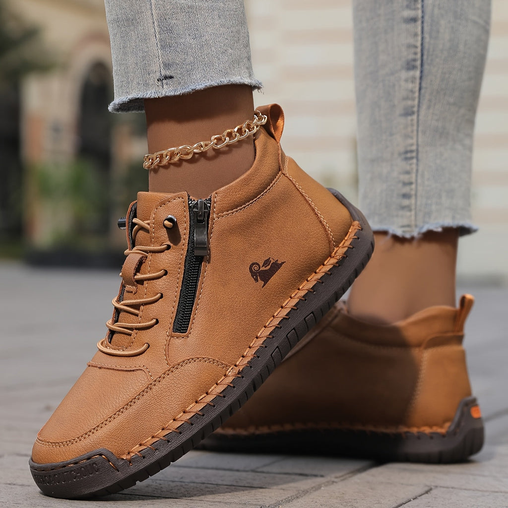 Damskie sneakersy za kostkę ze sznurowaniem, bocznym zamkiem i płaską podeszwą