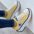 Sneakers de damă cu șiret, pe platformă, cu talpă decorativă