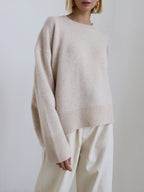 Pull oversize femme col rond, bords côtelés