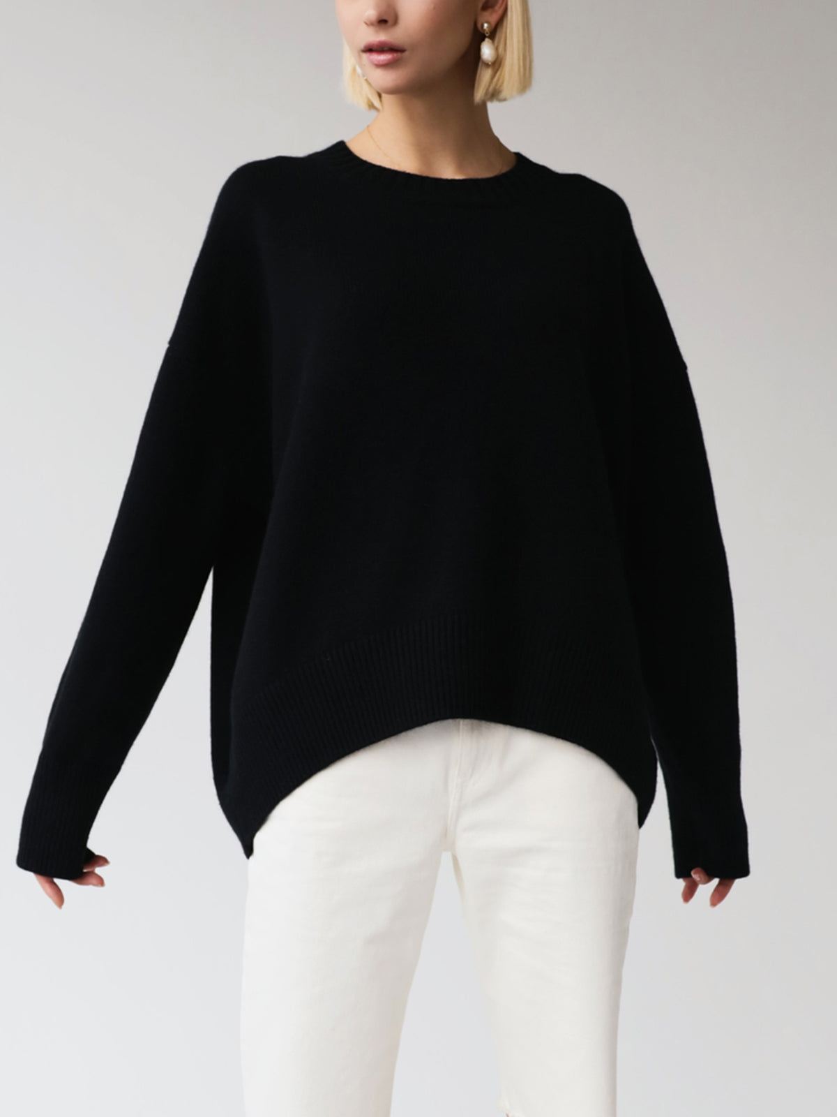 Pull oversize femme col rond, bords côtelés