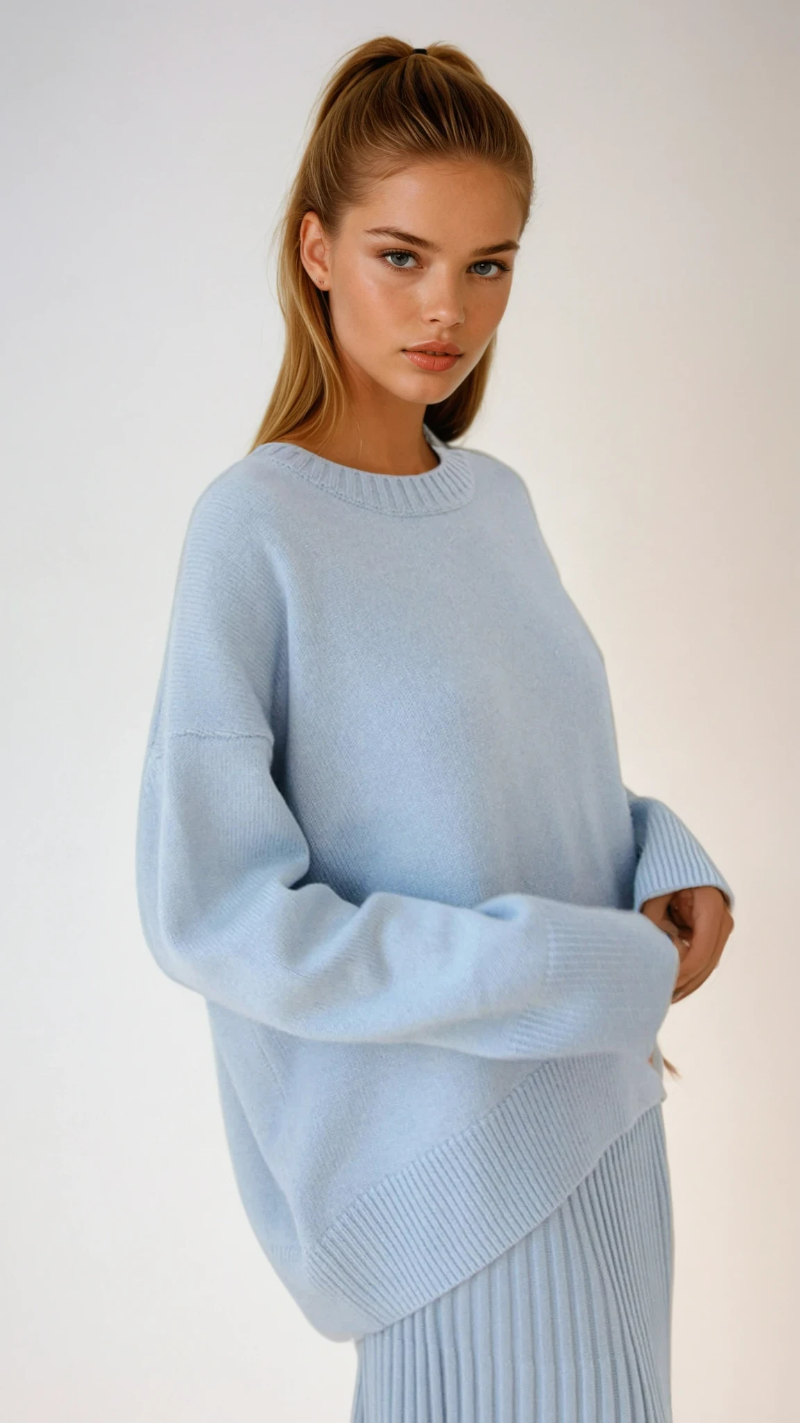 Pull oversize femme col rond, bords côtelés