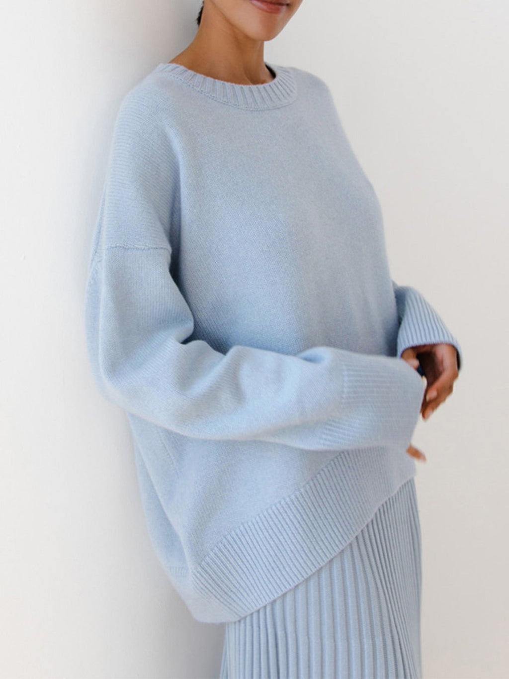 Pull oversize femme col rond, bords côtelés