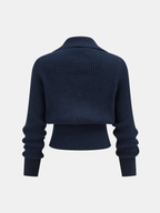 Pull court côtelé femme à petit col et boucles