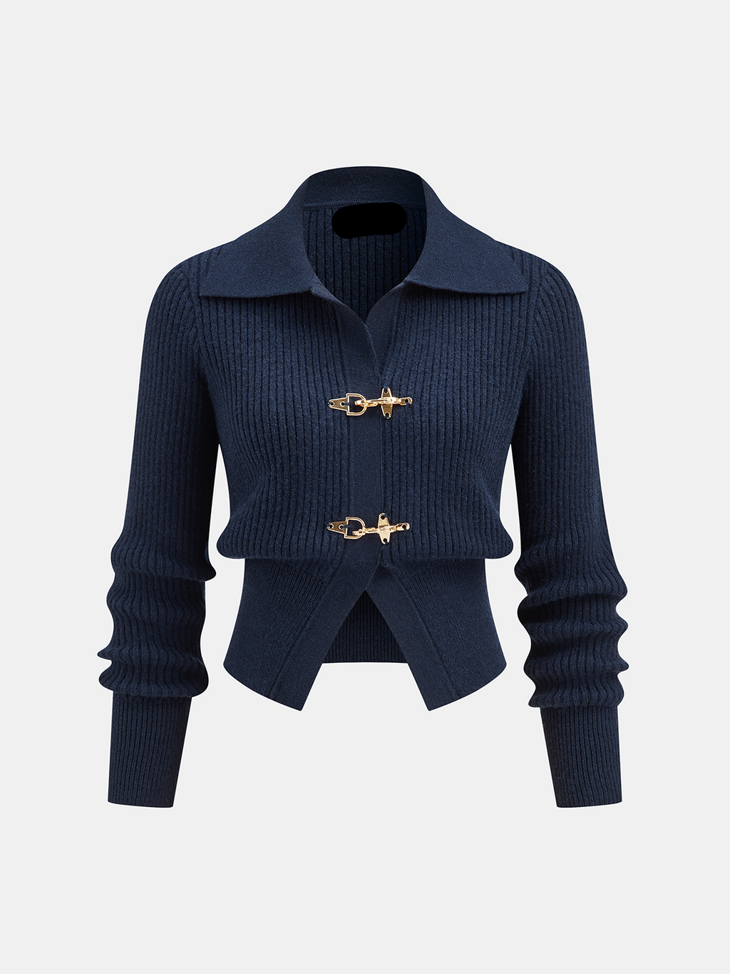 Pull court côtelé femme à petit col et boucles