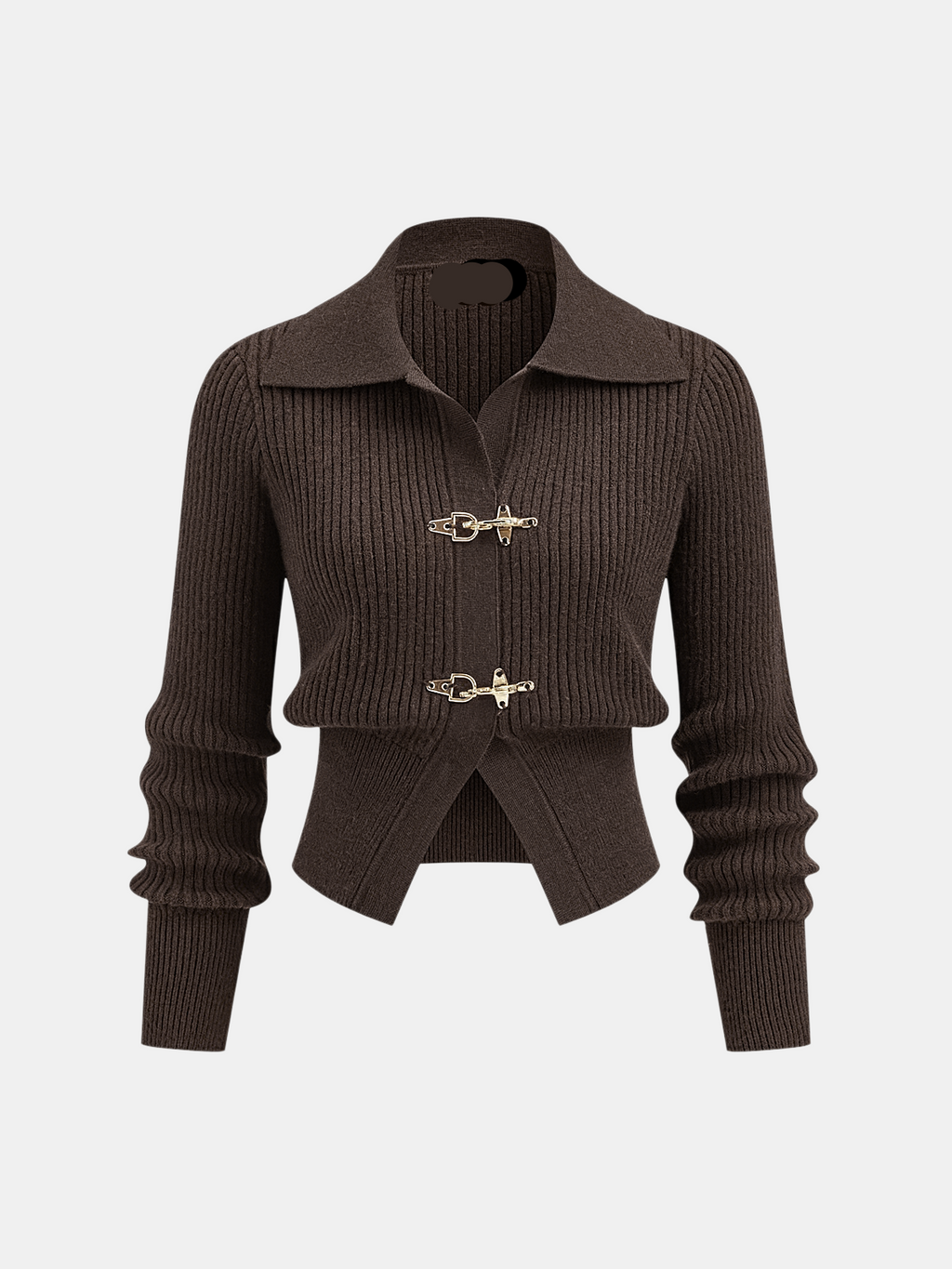 Pull court côtelé femme à petit col et boucles