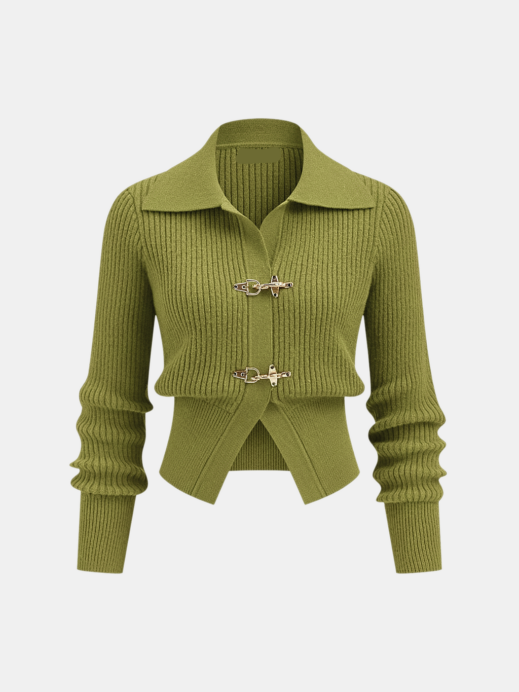 Pull court côtelé femme à petit col et boucles