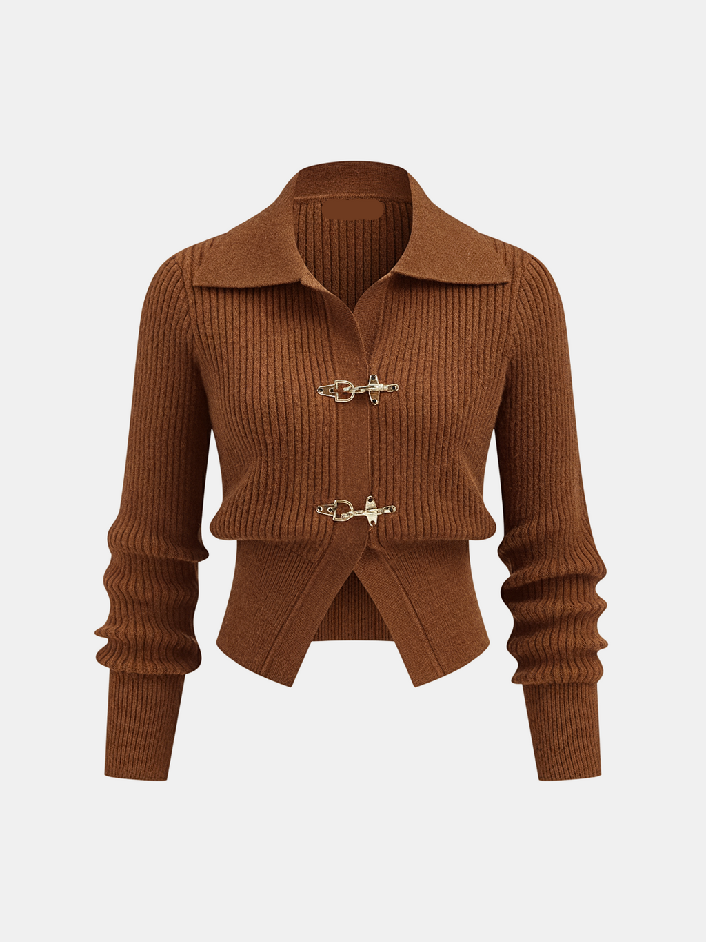 Pull court côtelé femme à petit col et boucles
