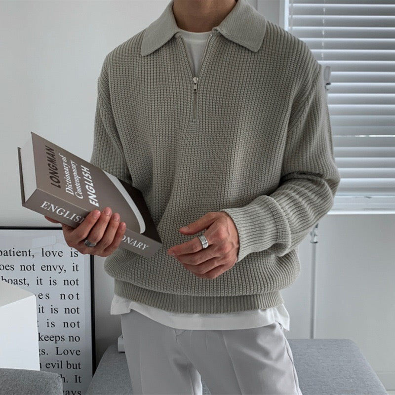 Pull homme à col et fermeture éclair courte