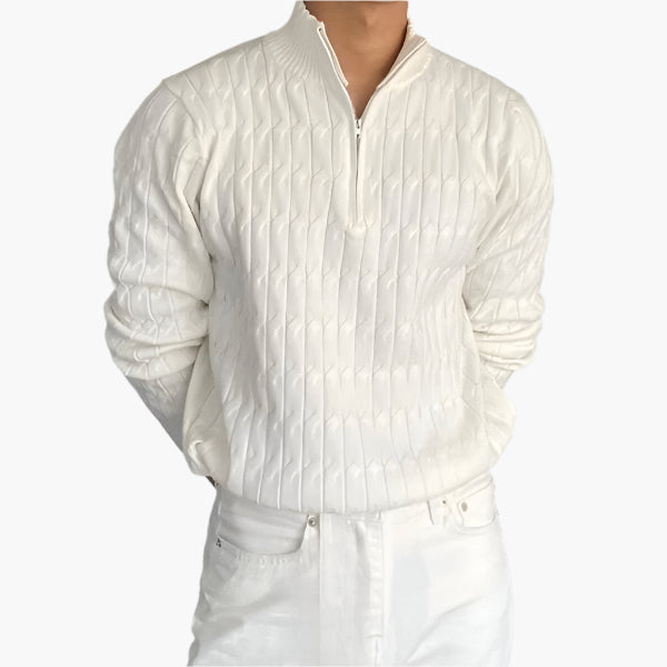 Unisex sweater med høj krave, struktur og lynlås