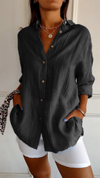 Camicia donna oversize con bottoni e colletto