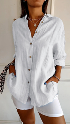 Camicia donna oversize con bottoni e colletto