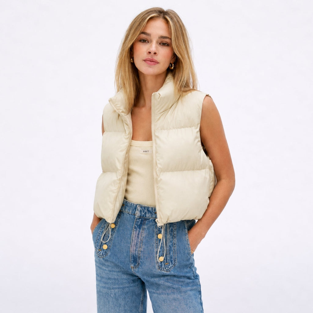 Gilet sans manches matelassé femme court à col montant
