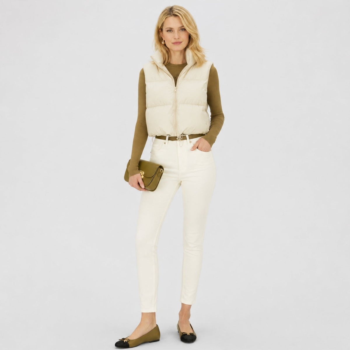 Gilet sans manches matelassé femme court à col montant