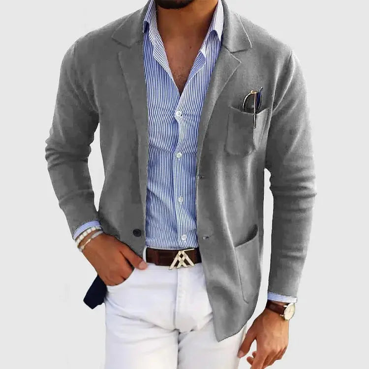Strikket blazer til mænd med reverser og lommer