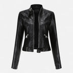 Kort jakke til damer med stående krave og lynlås