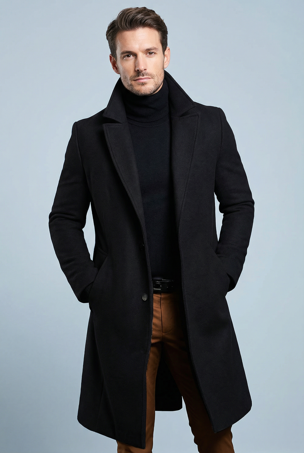 Cappotto uomo invernale classico con revers, lungo