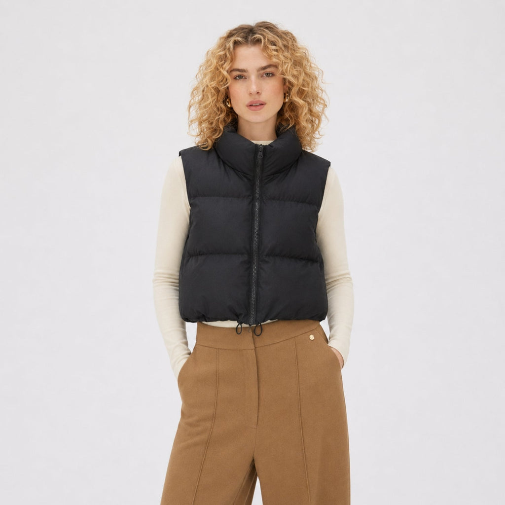 Gilet sans manches matelassé femme court à col montant
