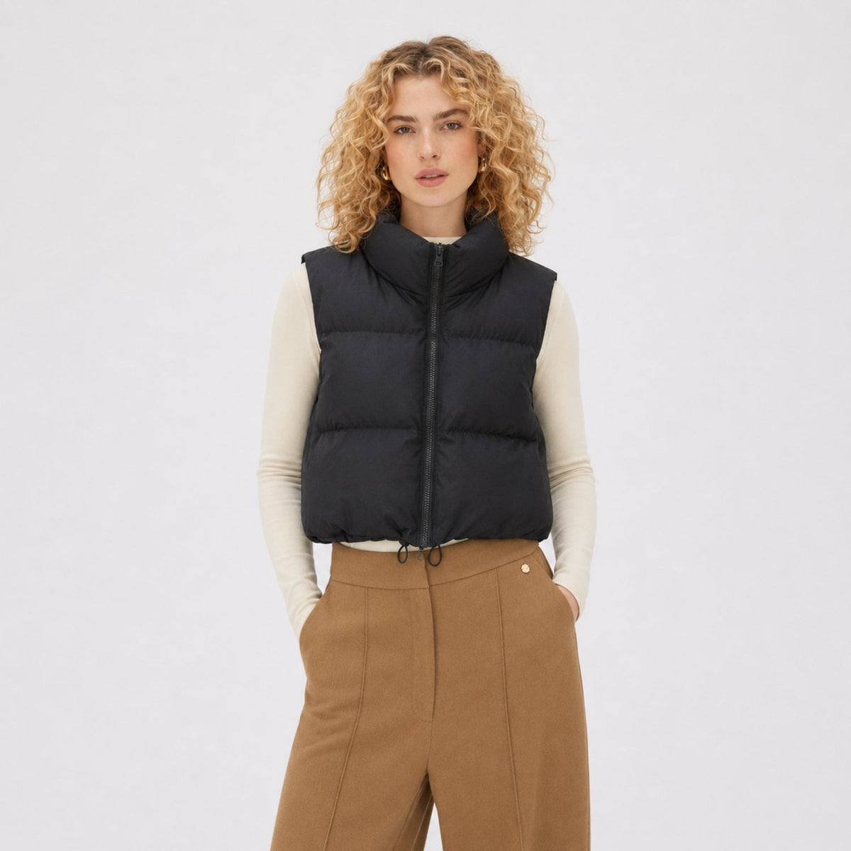 Gilet sans manches matelassé femme court à col montant