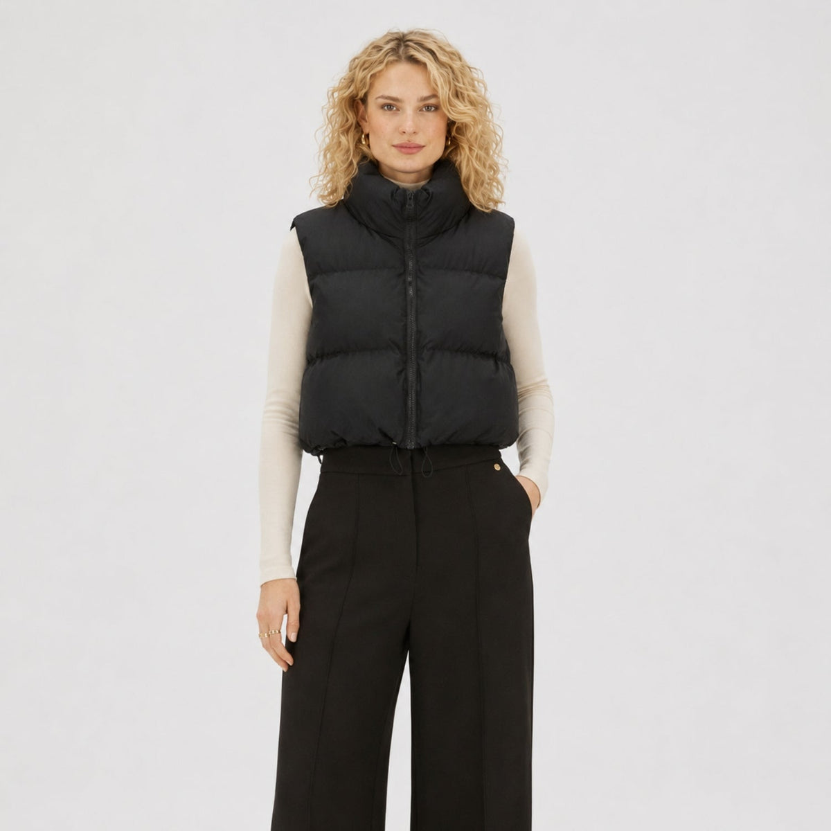 Gilet sans manches matelassé femme court à col montant
