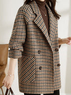 Cappotto donna pied-de-poule con revers e manica 3/4