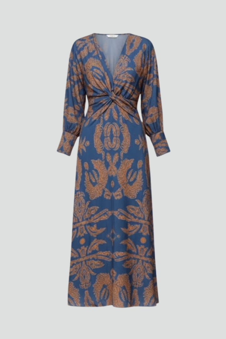 Vestito maxi donna con scollo a V e superficie fantasia