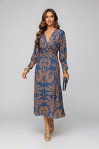 Robe maxi femme à col V et surface à motifs