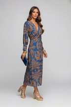 Robe maxi femme à col V et surface à motifs