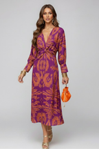 Robe maxi femme à col V et surface à motifs