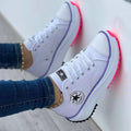 Sneakers de damă cu șiret, pe platformă, cu talpă decorativă