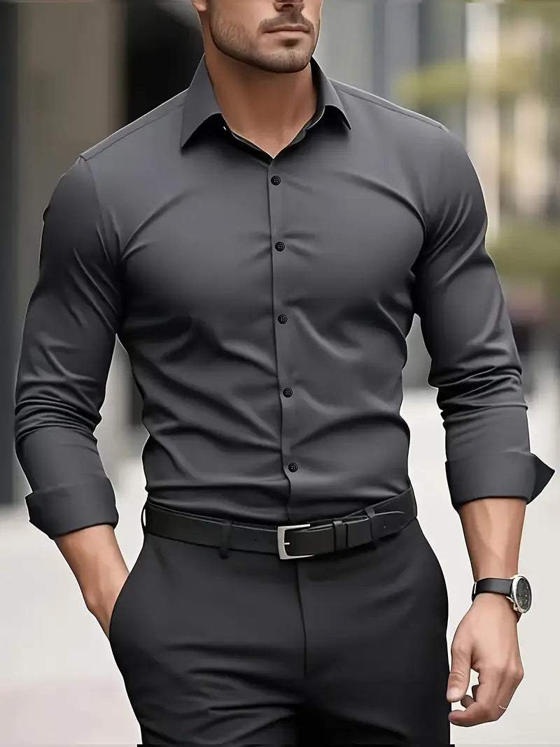 Men's Slim Fit Dress Shirt With Long Sleeves and Button Front