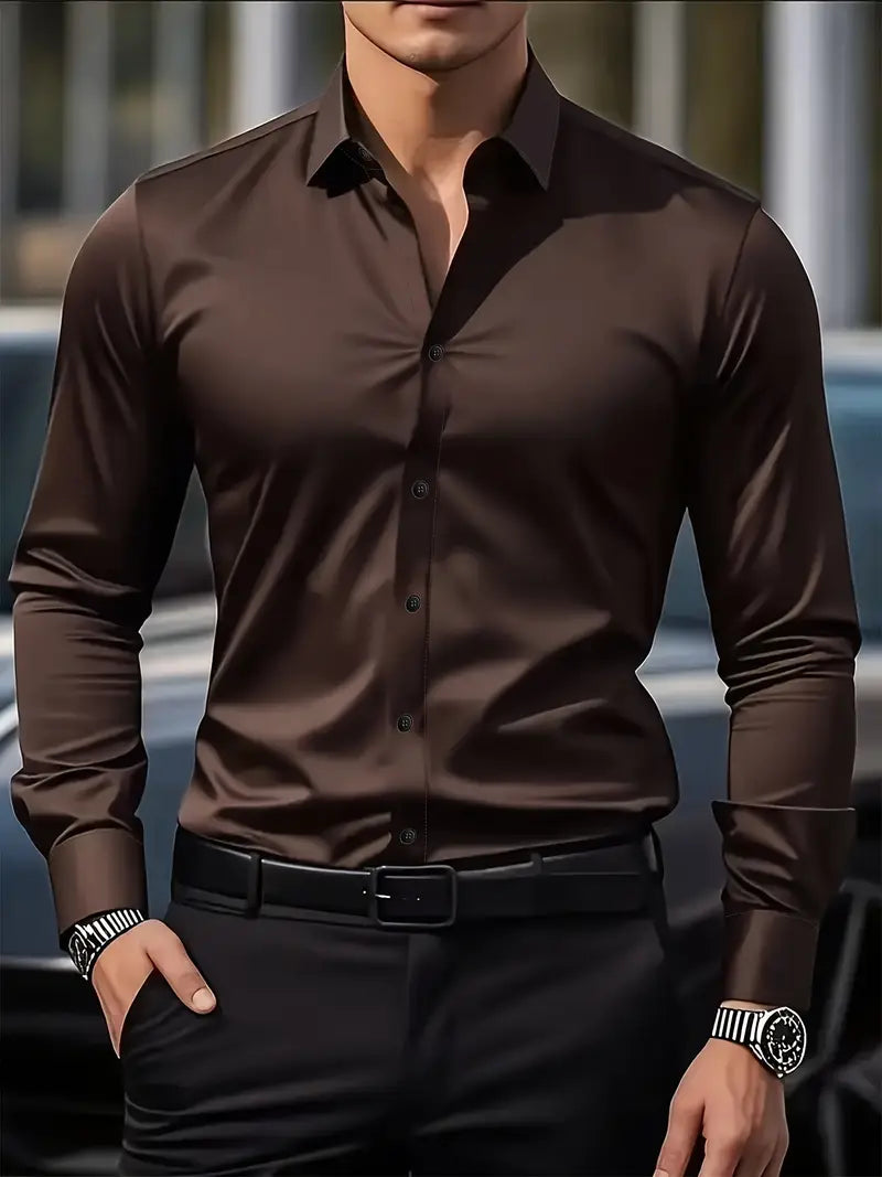 Men's Slim Fit Dress Shirt With Long Sleeves and Button Front