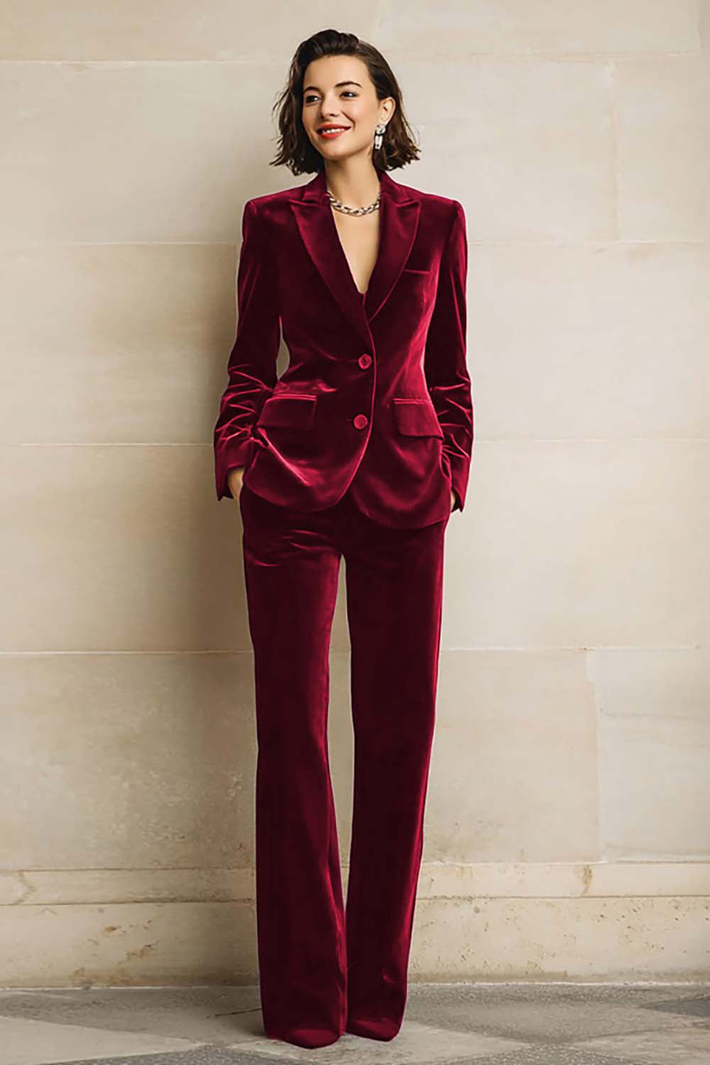 Costum din velur de damă, două piese, sacou, pantaloni