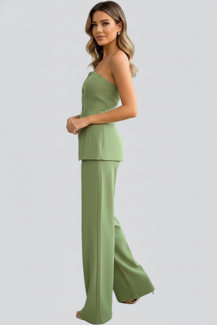 Completo donna con top a corsetto e pantaloni ampi