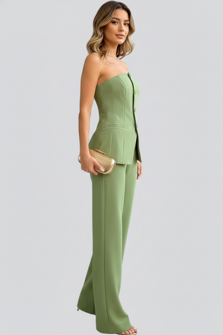 Completo donna con top a corsetto e pantaloni ampi