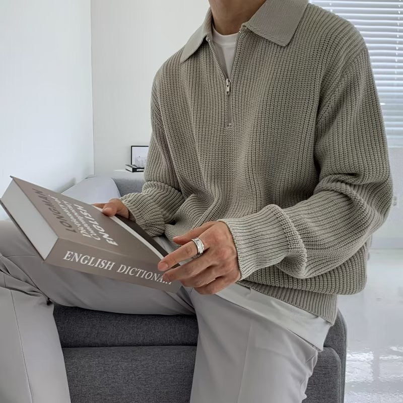 Pull homme à col et fermeture éclair courte