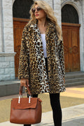 Manteau femme midi imprimé léopard à revers