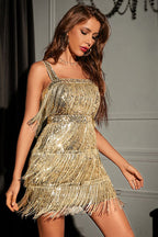 Robe mini femme à sequins et franges