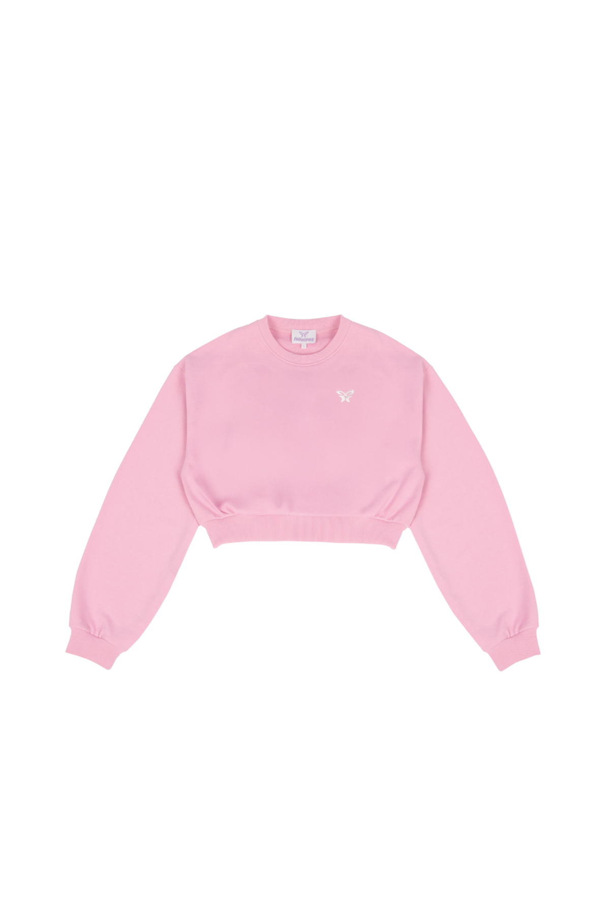Kort lyserød sweatshirt til damer med rund hals