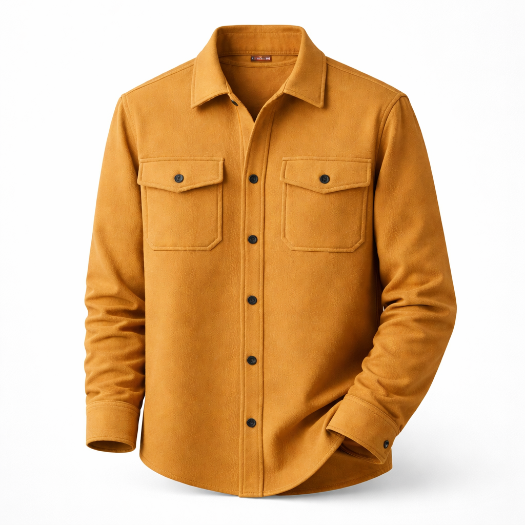 Beżowy męski overshirt z kieszeniami na piersi