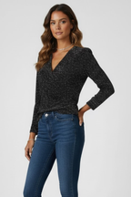 Camicetta donna scollo a V e maniche lunghe