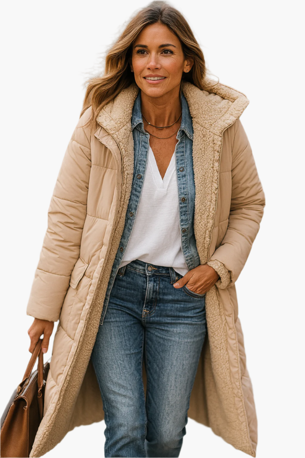 Veste longue femme d'hiver matelassée à capuche