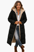 Veste longue femme d'hiver matelassée à capuche