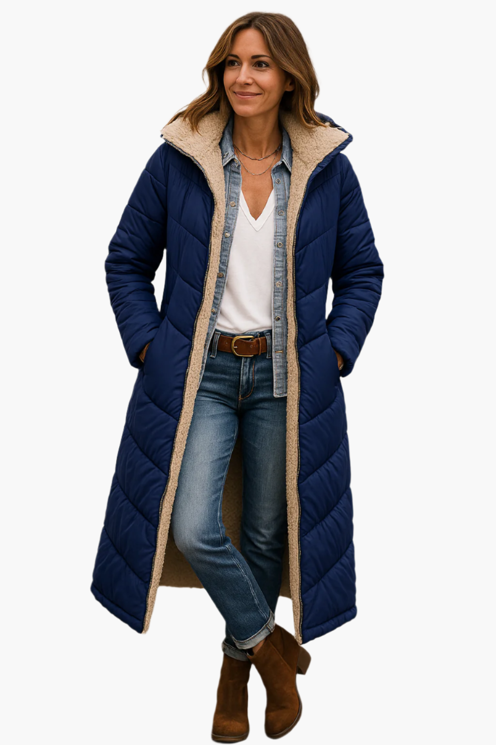 Veste longue femme d'hiver matelassée à capuche