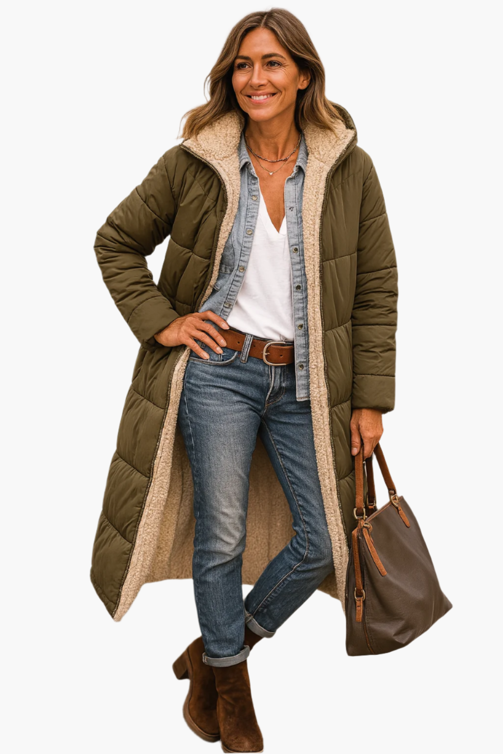 Veste longue femme d'hiver matelassée à capuche