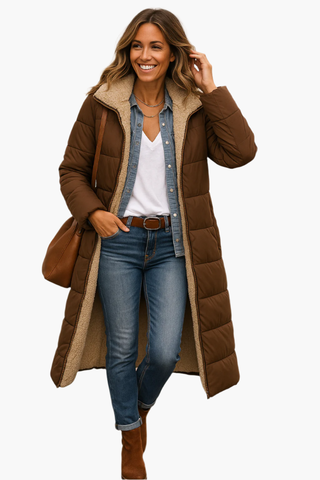 Veste longue femme d'hiver matelassée à capuche