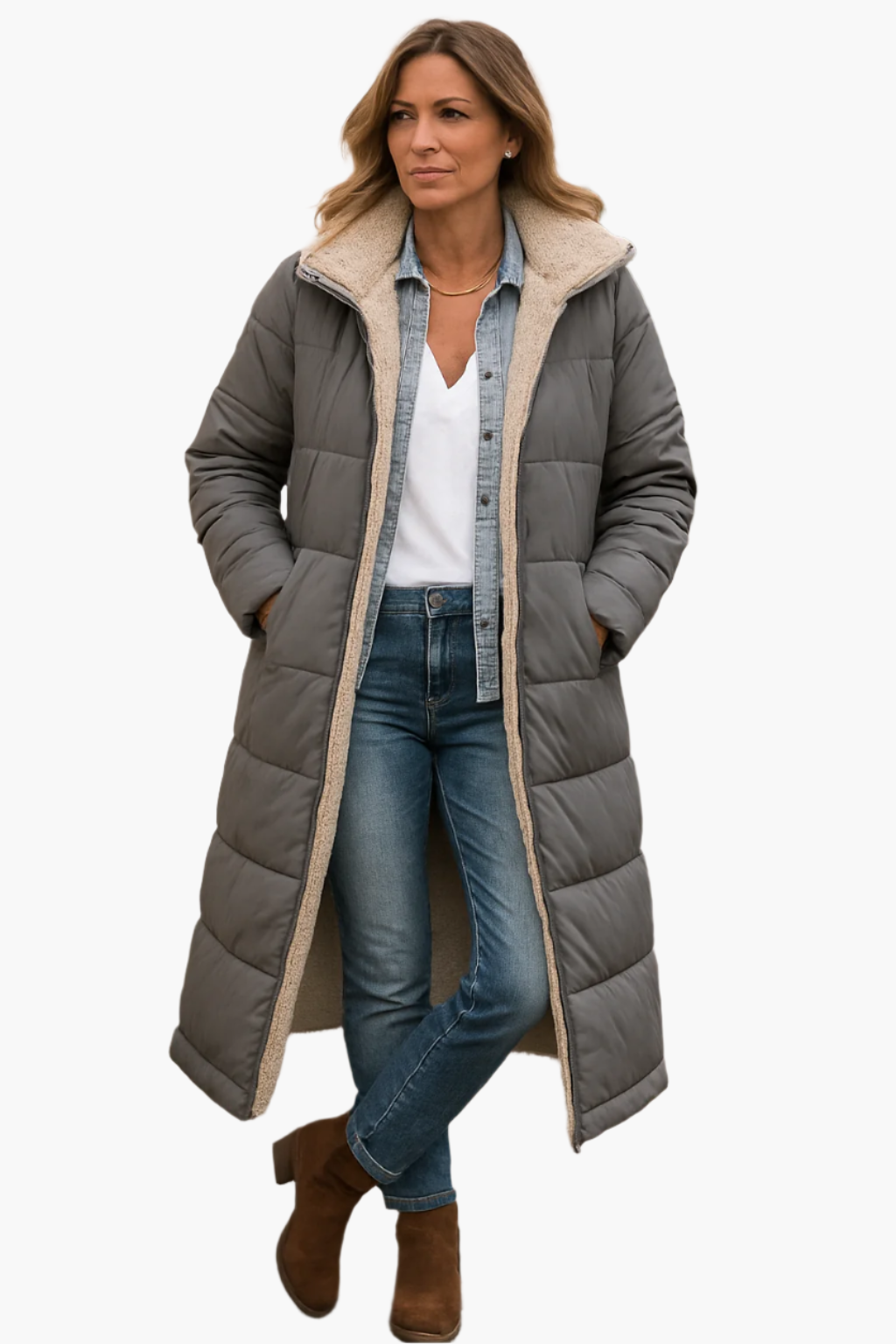 Veste longue femme d'hiver matelassée à capuche