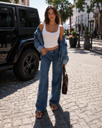Women's Low-Rise Jeans, Wide Legs, Blue