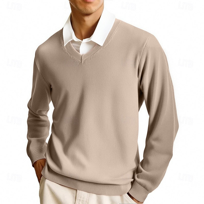 Camisola de homem com decote em V e mangas compridas