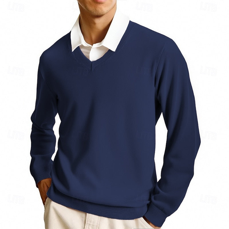 Camisola de homem com decote em V e mangas compridas